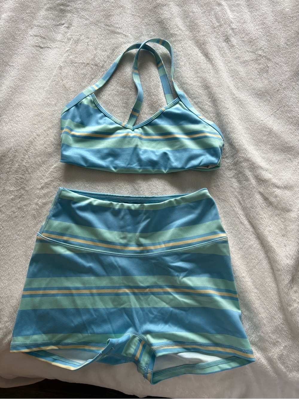 Striped Aqua & Teal Women's workout set